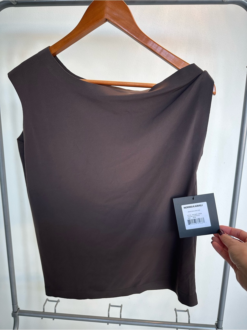 norma kamali off shoulder chocolate top x revolver